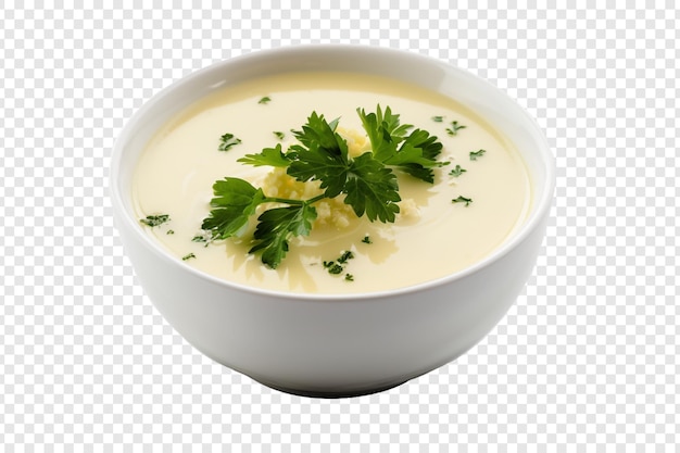 PSD cream soup with parsley isolated on transparent background