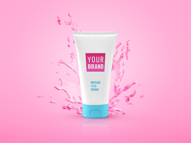 Cream tube water splash advertising mockup