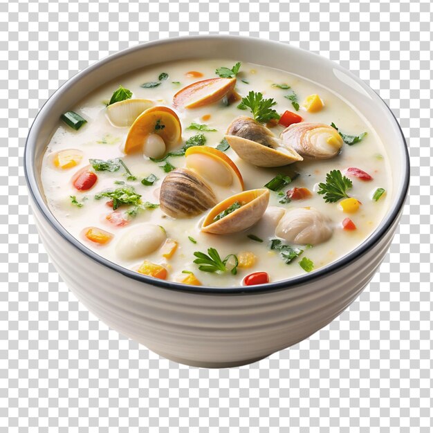 Creamy bowl of clam chowder isolated on transparent background