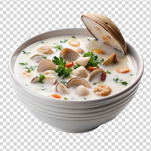 Creamy bowl of clam chowder isolated on transparent background