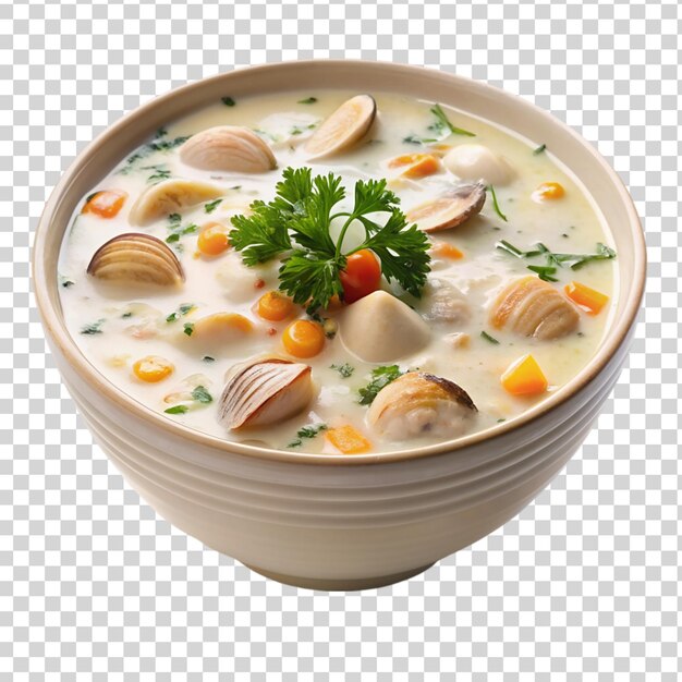 Creamy bowl of clam chowder isolated on transparent background