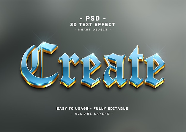 Create 3d blue golden text style effect