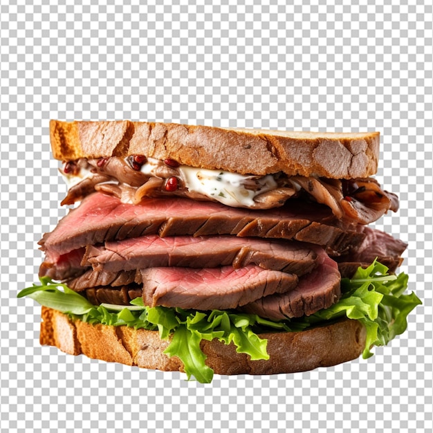 Create A High Quality Fresh a pile of beef steak sandwich on white background