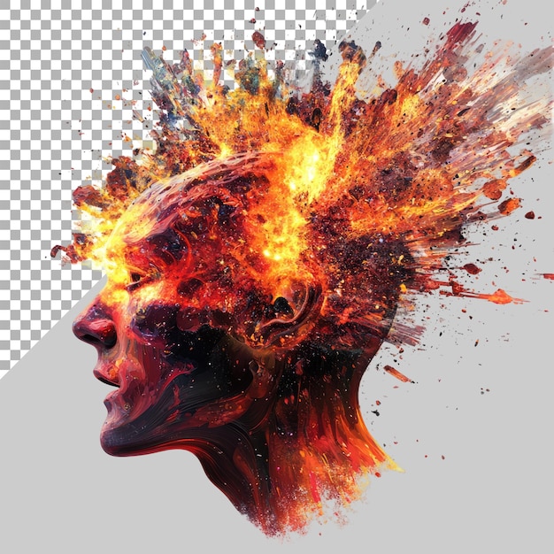 PSD create an icon of the head exploding with energy transparent background