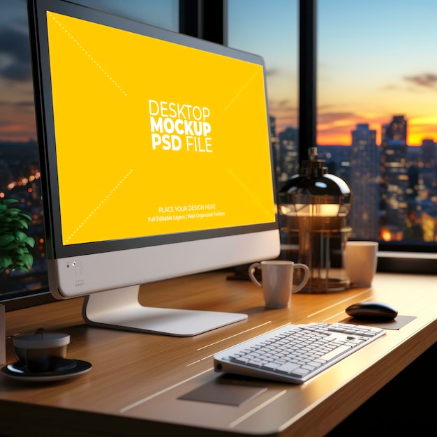 Create an iMac mockup showcasing a stunning graphic design or website layout on the screen Place th