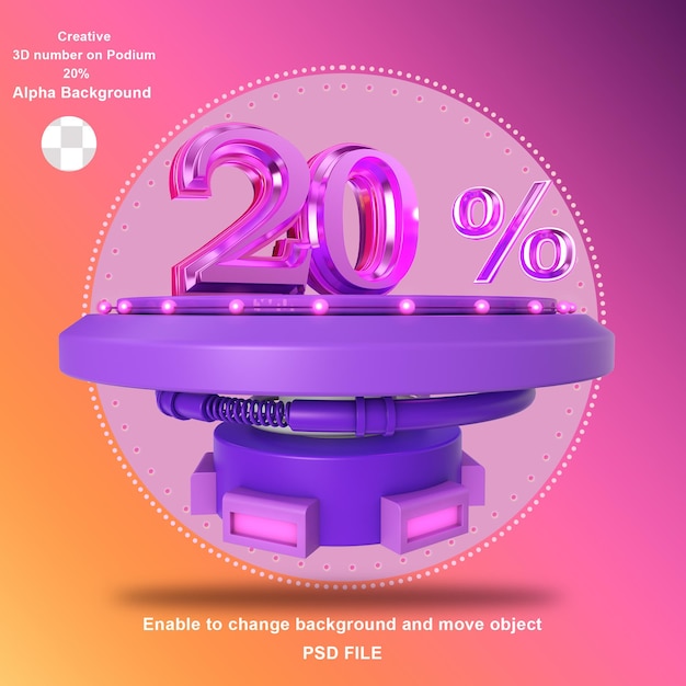 Creative 3D number discount 20 percent on the podium