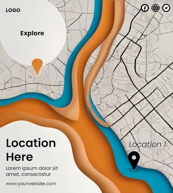 Creative abstract poster template with map design