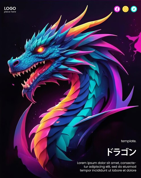 Creative abstract poster with neon dragon design