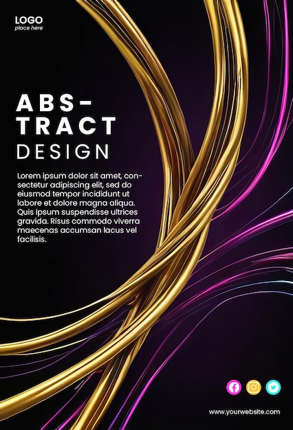 Creative abstract poster with neon and gold cable design