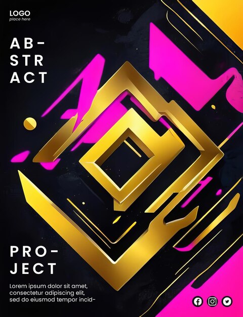 Creative abstract poster with neon and gold graffiti design