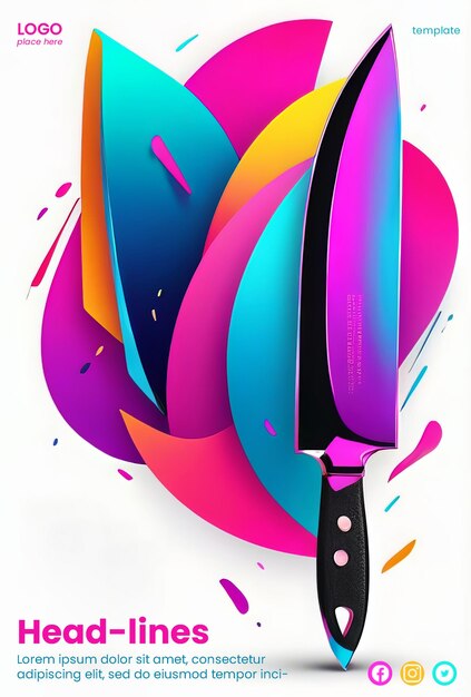 Creative abstract poster with neon knife design