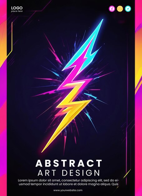 Creative abstract poster with neon lightning design