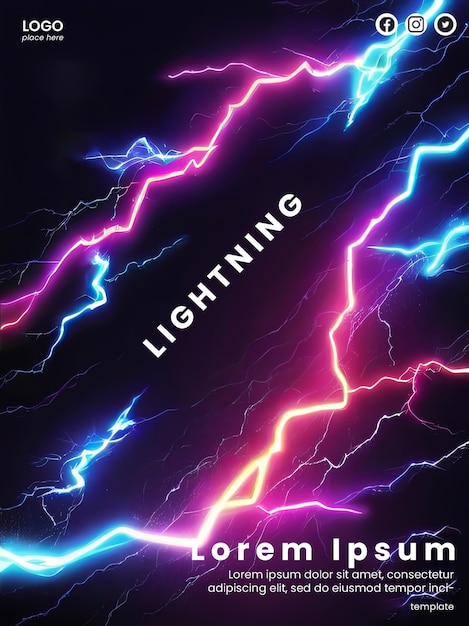 Creative abstract poster with neon lightning design