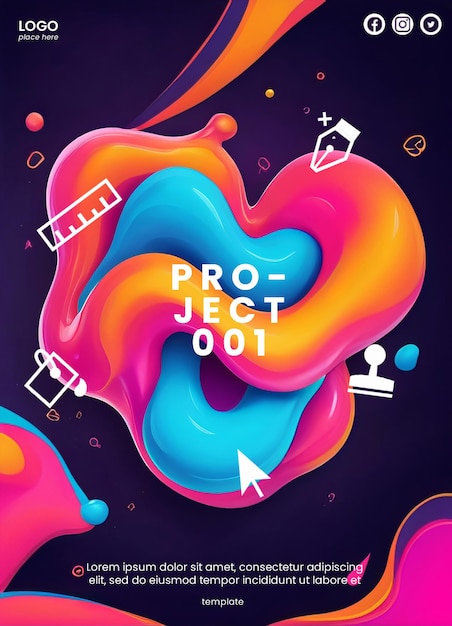 Creative abstract poster with neon squishy design