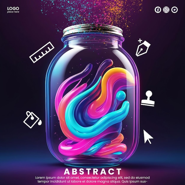 Creative abstract template with neon jar design