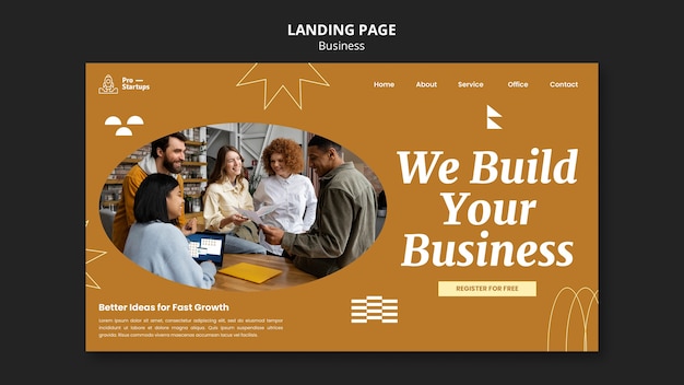 Creative business solutions landing page template with workmates