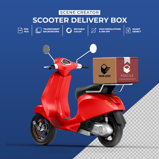 creative concept 3d render of delivery scooter bike with box mockup 