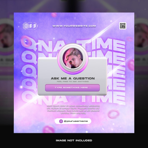 Creative concept ask me a question social media instagram post retro neon template