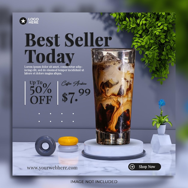 PSD creative concept coffee drink menu promotion social media instagram post banner template