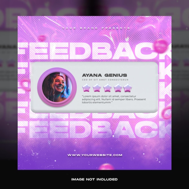 Creative concept feedback customer testimonial social media instagram post retro neon template