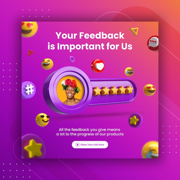 Creative concept Feedback review and star rating for social media post Instagram template