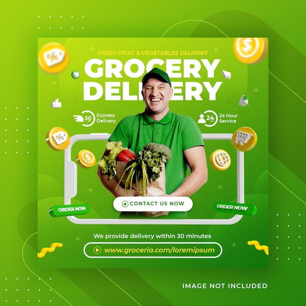 PSD creative concept fresh vegetable and fruit grocery delivery promotion for instagram post template