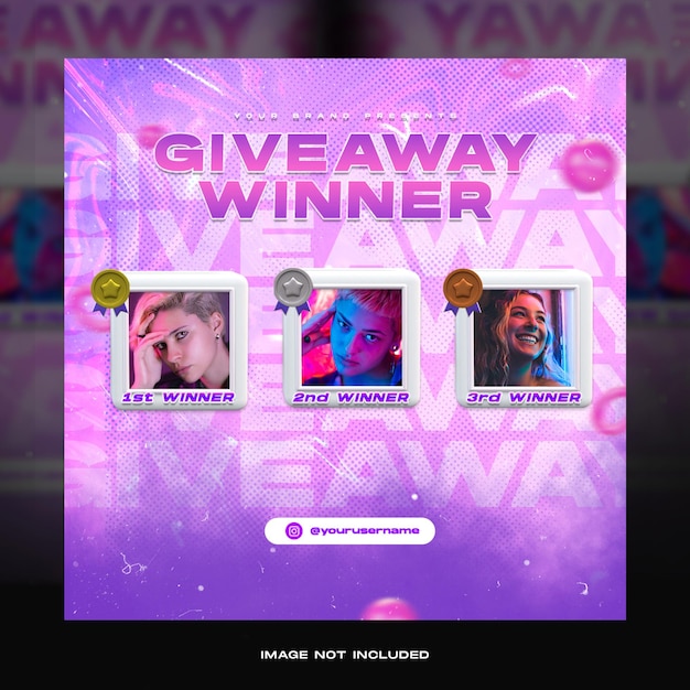 Creative concept giveaway winner announcement  social media instagram post retro neon template