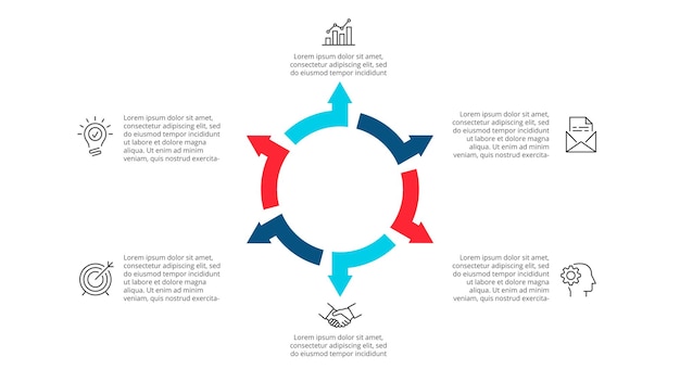 PSD creative concept for infographic abstract flat arrows of cycle diagram with 6 steps