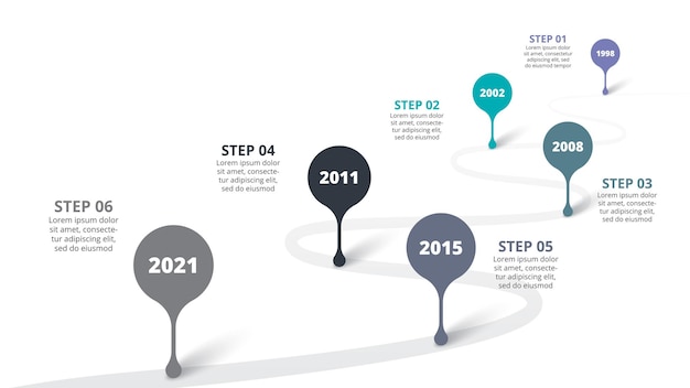 PSD creative concept for infographic road timeline diagram with 6 steps options parts or processes