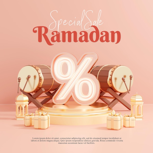 Creative concept instagram post islamic ramadan with 3d render illustration digital marketing