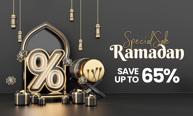 Creative concept instagram post islamic ramadan with 3d render illustration digital marketing