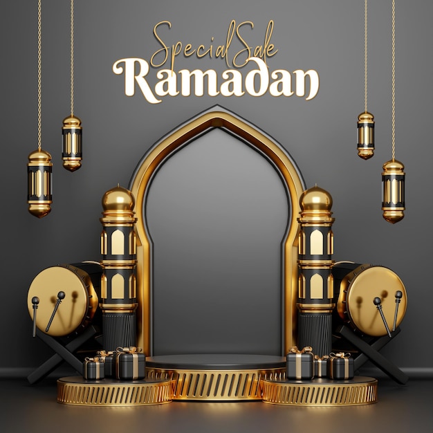 Creative concept instagram post islamic ramadan with 3d render illustration digital marketing