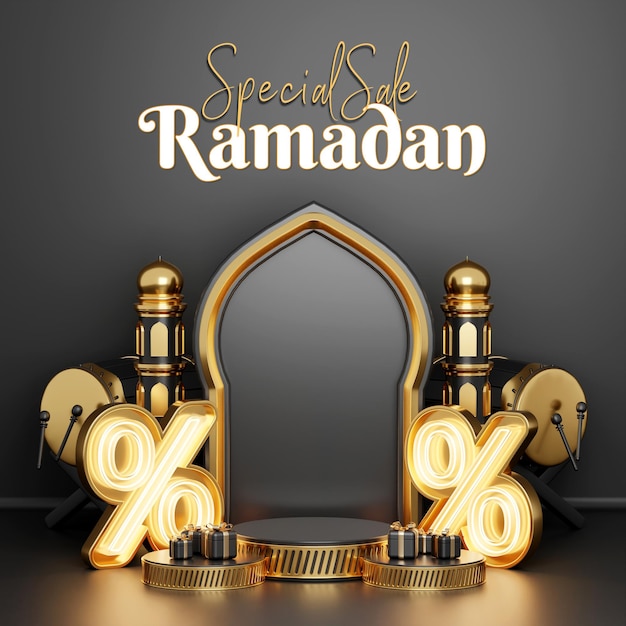 Creative concept instagram post islamic ramadan with 3d render illustration digital marketing