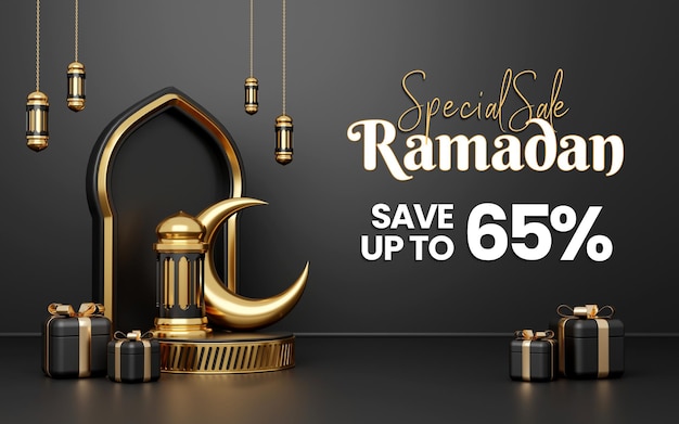 Creative concept instagram post islamic ramadan with 3d render illustration digital marketing