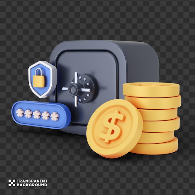 Creative Concept secure Money Locker 3D illustration