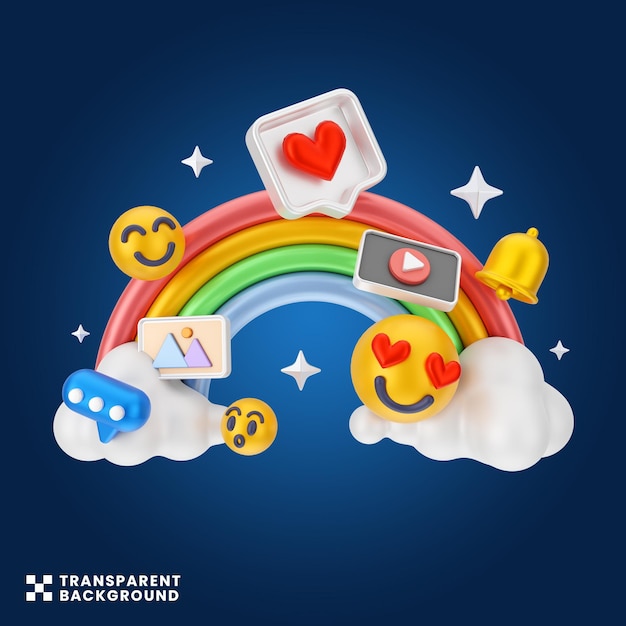 creative concept Social media digital marketing 3d illustration colorful surprise rainbow