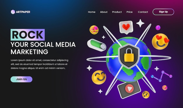 creative concept Social media marketing landing page with 3d colorful world concept illustration