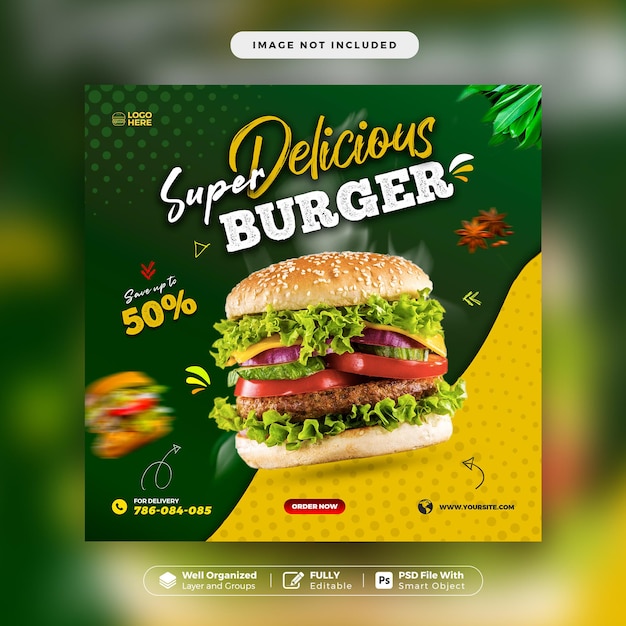 Creative concept special delicious burger promotion banner social media template