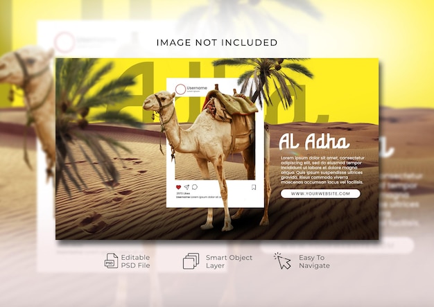 PSD creative eid adha banner with a cover of a camel