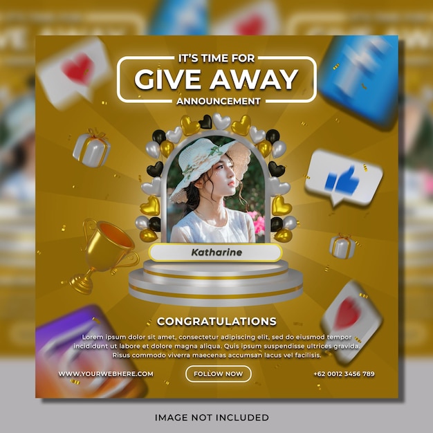 PSD creative giveaway winner announcement social media post instagram template