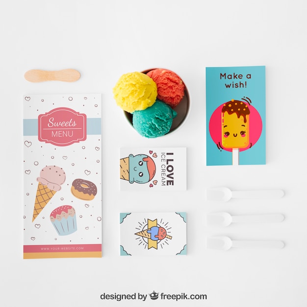 Creative ice cream mockup with stationery concept