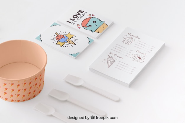 Creative ice cream mockup with stationery concept