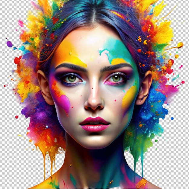 PSD creative illustration of woman face with colorful isolated on transparent background