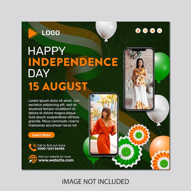 Creative indian independence day card with vertical social media banner post design template