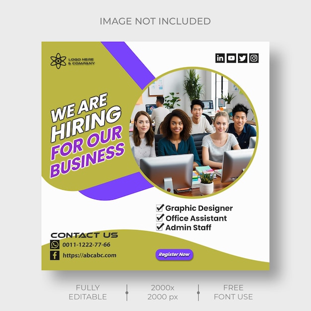 Creative Job Hiring Poster Social Media Post Template