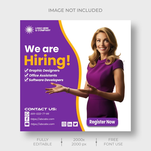 PSD creative job hiring poster social media post template