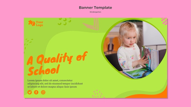 Creative kindergarten horizontal banner with photo