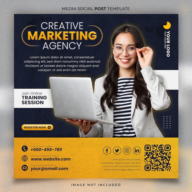 Creative Marketing Agency Live Online Training Media Social Post Template