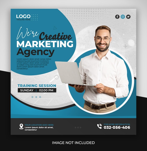 Creative marketing agency online or live webinar corporate social media post banner design template