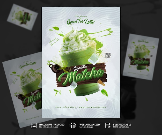 Creative Matcha Cafe Drink Menu Promotion Poster Template